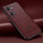 For Honor 60 Pro Pasted Leather Litchi Texture TPU Phone Case(Wine Red) - 1