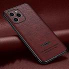 For Honor 60 SE Pasted Leather Litchi Texture TPU Phone Case(Wine Red) - 1