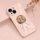 For iPhone 14 Plus 6D Plating Astronaut Ring Kickstand Phone Case (Light Pink) - 1