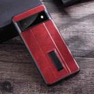 For Google Pixel 6a PC + Leather Texture Protective Phone Case with Metal Holder(Red) - 1