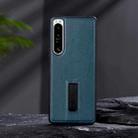 For Sony Xperia 10 IV PC + Leather Texture Protective Phone Case with Metal Holder(Blue) - 1