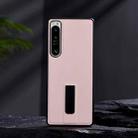 For Sony Xperia 10 IV PC + Leather Texture Protective Phone Case with Metal Holder(Pink) - 1