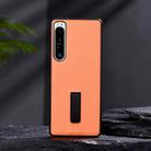 For Sony Xperia 1 IV PC + Leather Texture Protective Phone Case with Metal Holder(Orange) - 1