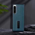 For Sony Xperia 1 III PC + Leather Texture Protective Phone Case with Metal Holder(Blue) - 1