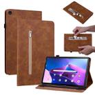 For Lenovo Tab M10 10.1 3rd Gen Skin Feel Solid Color Zipper Leather Tablet Case(Brown) - 1