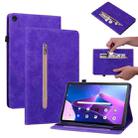 For Lenovo Tab M10 10.1 3rd Gen Skin Feel Solid Color Zipper Leather Tablet Case(Purple) - 1