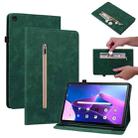 For Lenovo Tab M10 10.1 3rd Gen Skin Feel Solid Color Zipper Leather Tablet Case(Green) - 1