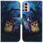 For Motorola Moto G42 Coloured Drawing Leather Phone Case(Oil Painting Owl) - 1