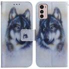For Motorola Moto G42 Coloured Drawing Leather Phone Case(White Wolf) - 1