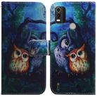 For Nokia C21 Plus Coloured Drawing Leather Phone Case(Oil Painting Owl) - 1