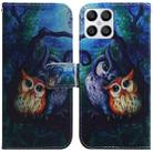 For Honor X8 Coloured Drawing Leather Phone Case(Oil Painting Owl) - 1