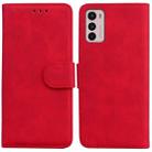 For Motorola Moto G42 Skin Feel Pure Color Flip Leather Phone Case(Red) - 1