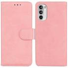 For Motorola Moto G52J Japan Version Skin Feel Pure Color Flip Leather Phone Case(Pink) - 1