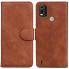 For Nokia C21 Plus Skin Feel Pure Color Flip Leather Phone Case(Brown) - 1
