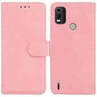 For Nokia C21 Plus Skin Feel Pure Color Flip Leather Phone Case(Pink) - 1