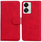 For OnePlus Nord 2T Skin Feel Pure Color Flip Leather Phone Case(Red) - 1