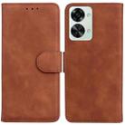 For OnePlus Nord 2T Skin Feel Pure Color Flip Leather Phone Case(Brown) - 1