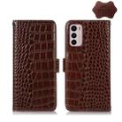 For Motorola Moto G42 Crocodile Top Layer Cowhide Leather Phone Case(Brown) - 1