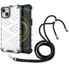 For iPhone 14 Lanyard Honeycomb Phone Case (White) - 1