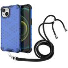 For iPhone 14 Lanyard Honeycomb Phone Case (Blue) - 1