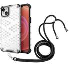 For iPhone 14 Plus Lanyard Honeycomb Phone Case (White) - 1