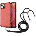 For iPhone 14 Plus Lanyard Honeycomb Phone Case (Red) - 1