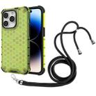 For iPhone 14 Pro Lanyard Honeycomb Phone Case(Green) - 1