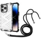 For iPhone 14 Pro Max Lanyard Honeycomb Phone Case (White) - 1