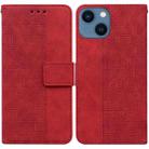 For iPhone 14 Plus Geometric Embossed Leather Phone Case (Red) - 1