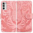 For Motorola Moto G52J Japan Version Tiger Embossing Pattern Horizontal Flip Leather Phone Case(Pink) - 1