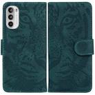 For Motorola Moto G52J Japan Version Tiger Embossing Pattern Horizontal Flip Leather Phone Case(Green) - 1