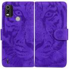 For Nokia C21 Plus Tiger Embossing Pattern Horizontal Flip Leather Phone Case(Purple) - 1