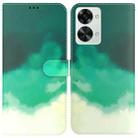 For OnePlus Nord 2T Watercolor Pattern Horizontal Flip Leather Phone Case(Cyan Green) - 1