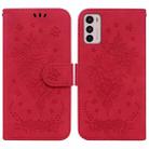 For Motorola Moto G42 Butterfly Rose Embossed Leather Phone Case(Red) - 1