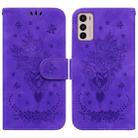 For Motorola Moto G42 Butterfly Rose Embossed Leather Phone Case(Purple) - 1