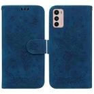 For Motorola Moto G42 Butterfly Rose Embossed Leather Phone Case(Blue) - 1