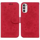 For Motorola Moto G52J Japan Version Butterfly Rose Embossed Leather Phone Case(Red) - 1