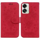 For OnePlus Nord 2T Butterfly Rose Embossed Leather Phone Case(Red) - 1