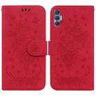 For Tecno Spark 8 Pro Butterfly Rose Embossed Leather Phone Case(Red) - 1