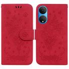 For Honor X7 Butterfly Rose Embossed Leather Phone Case(Red) - 1