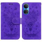 For Honor X7 Butterfly Rose Embossed Leather Phone Case(Purple) - 1