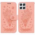 For Honor X8 Butterfly Rose Embossed Leather Phone Case(Pink) - 1