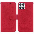 For Honor X8 Butterfly Rose Embossed Leather Phone Case(Red) - 1