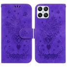 For Honor X8 Butterfly Rose Embossed Leather Phone Case(Purple) - 1