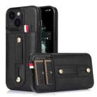 For iPhone 13 mini Wristband Kickstand Wallet Leather Phone Case (Black) - 1