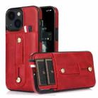 For iPhone 13 mini Wristband Kickstand Wallet Leather Phone Case (Red) - 1