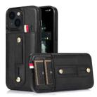 For iPhone 13 Wristband Kickstand Wallet Leather Phone Case(Black) - 1