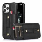 For iPhone 13 Pro Wristband Kickstand Wallet Leather Phone Case (Black) - 1