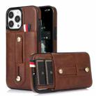 For iPhone 13 Pro Wristband Kickstand Wallet Leather Phone Case (Brown) - 1