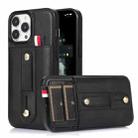 For iPhone 13 Pro Max Wristband Kickstand Wallet Leather Phone Case (Black) - 1